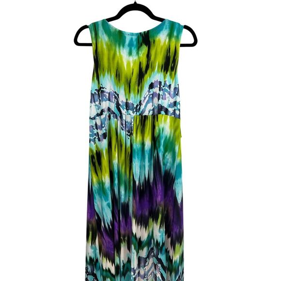 Women’s NY Collection Multicolor Tie-Dye Ikat Print Sleeveless Maxi Dress Sz L - Picture 5 of 5